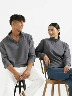 Unisex Grey Zip Neck Sweatshirt