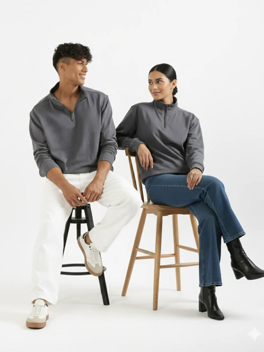 Unisex Grey Zip Neck Sweatshirt