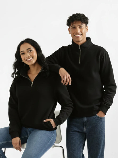 Unisex Black Zip Neck Sweatshirt