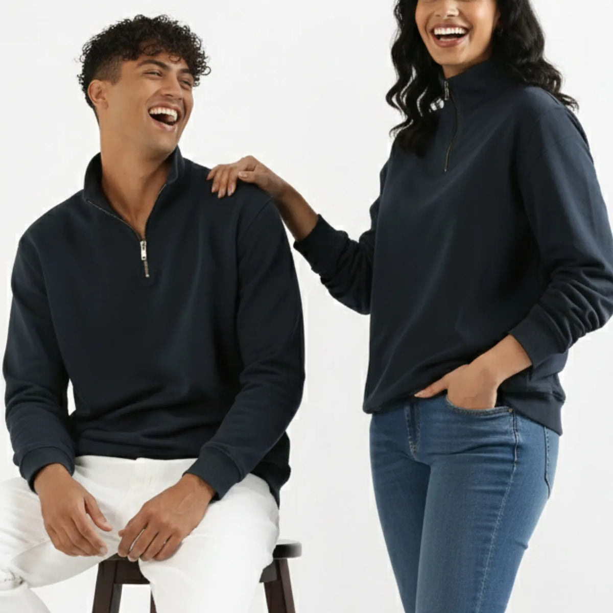 Unisex Navy Blue Zip Neck Sweatshirt