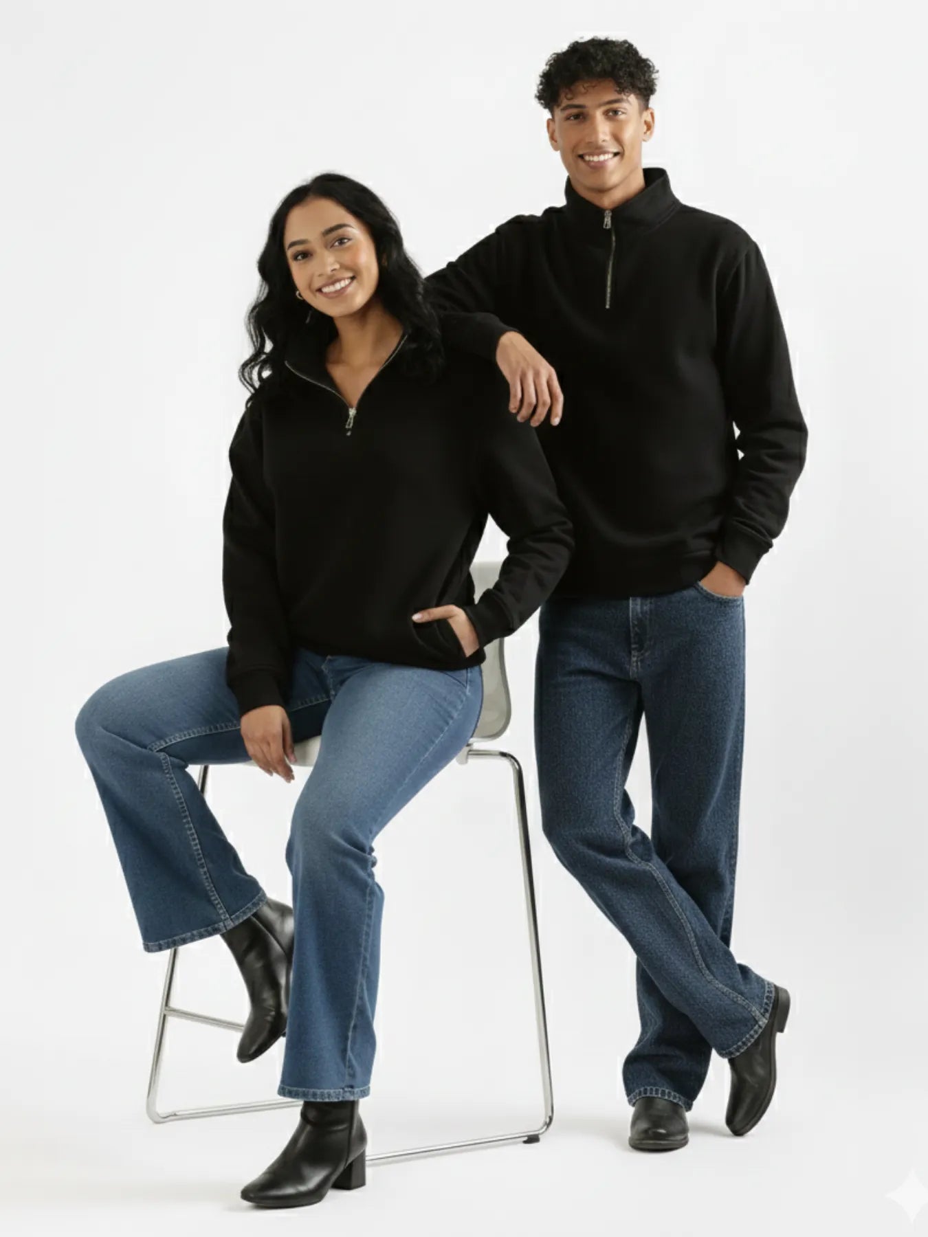 Unisex Black Zip Neck Sweatshirt