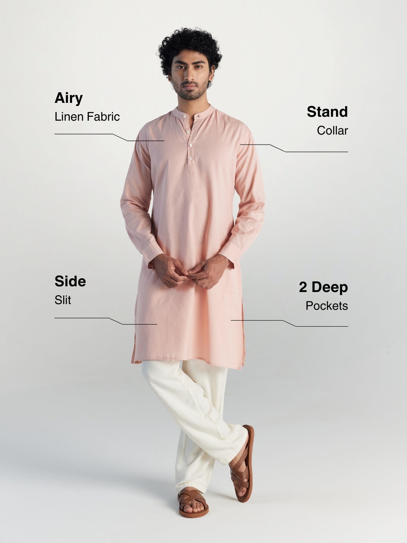 Salmon Pink Airy Linen Long Kurta