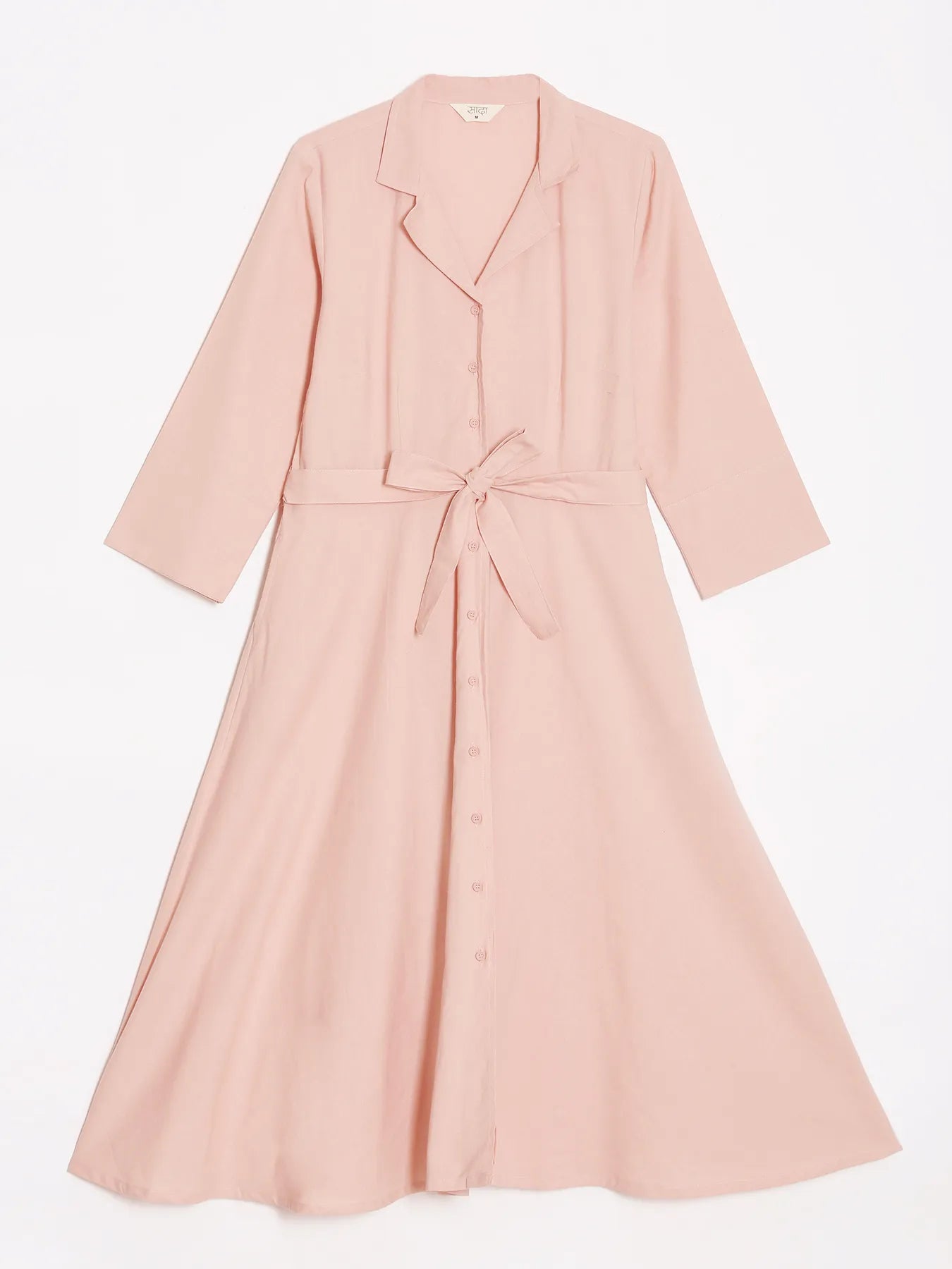 Women Salmon Pink Airy Linen Flared Dress