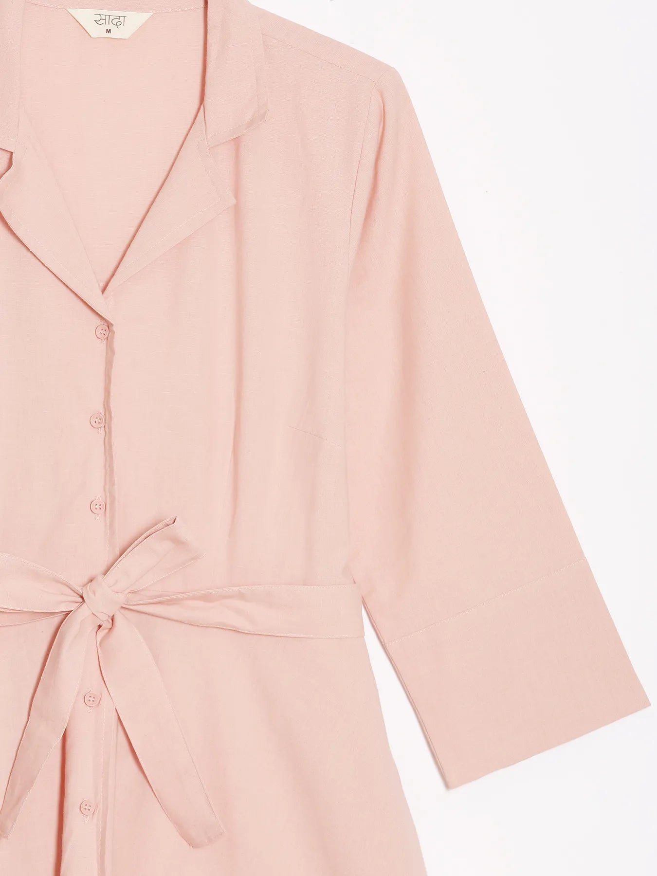 Women Salmon Pink Airy Linen Flared Dress