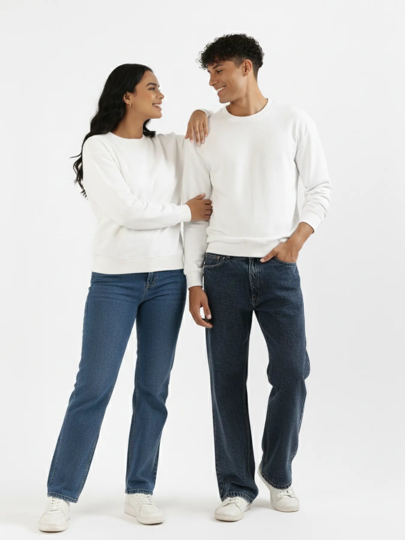 Unisex White Round Neck Sweatshirt