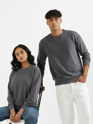 Unisex Grey Round Neck Sweatshirt