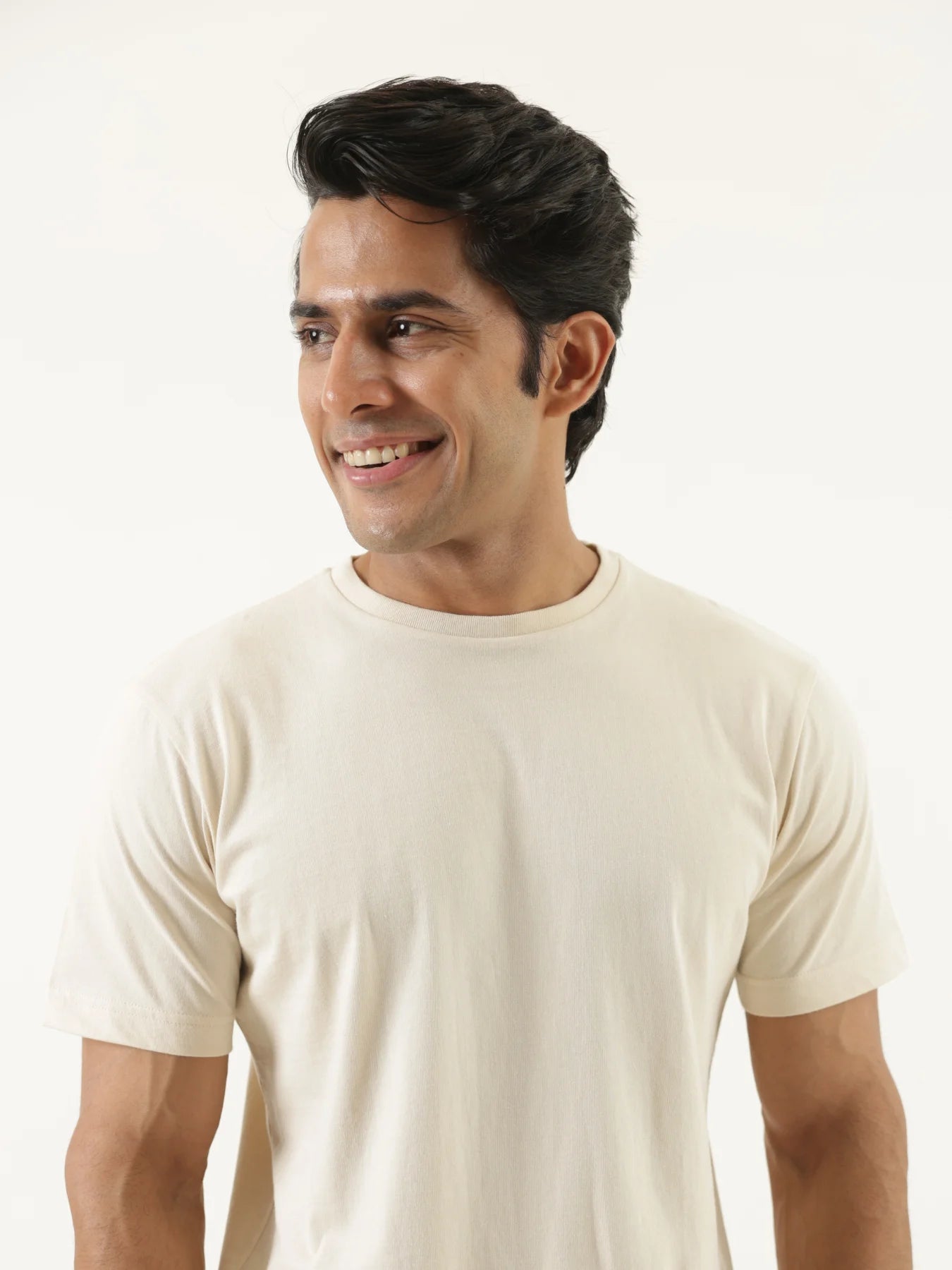 Men Beige Round Neck T-shirt