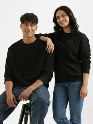 Unisex Black Round Neck Sweatshirt