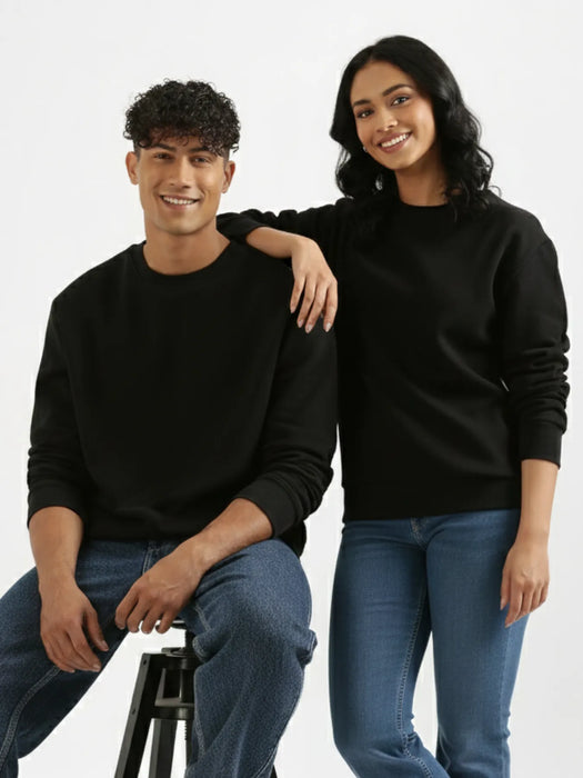 Unisex Black Round Neck Sweatshirt