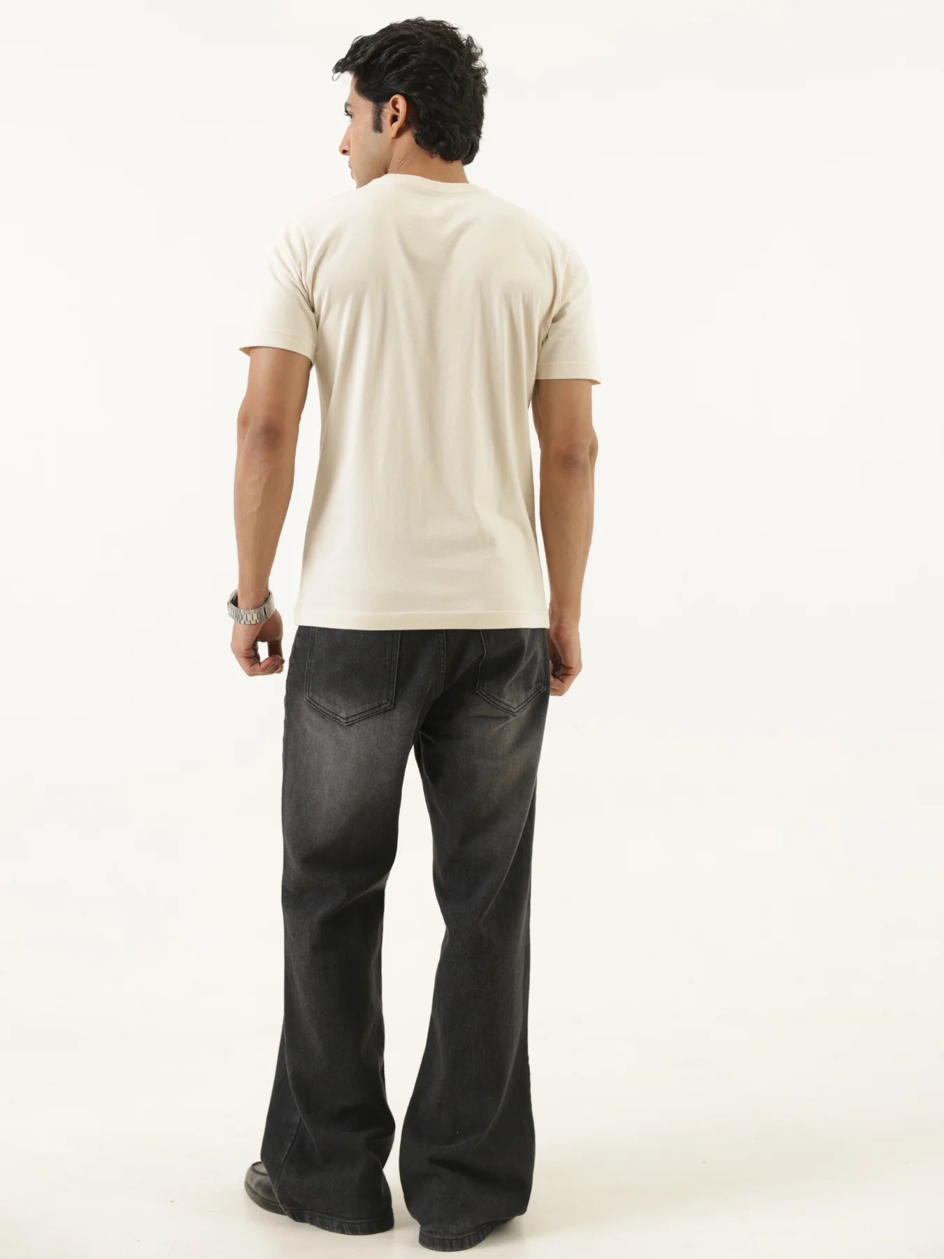 Men Beige Round Neck T-shirt