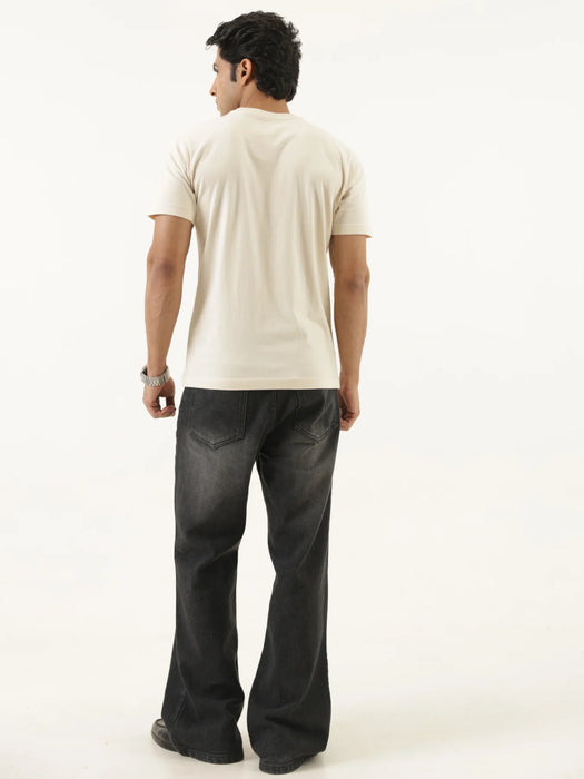 Men Beige Round Neck T-shirt