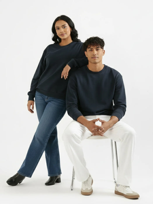 Unisex Navy Blue Round Neck Sweatshirt