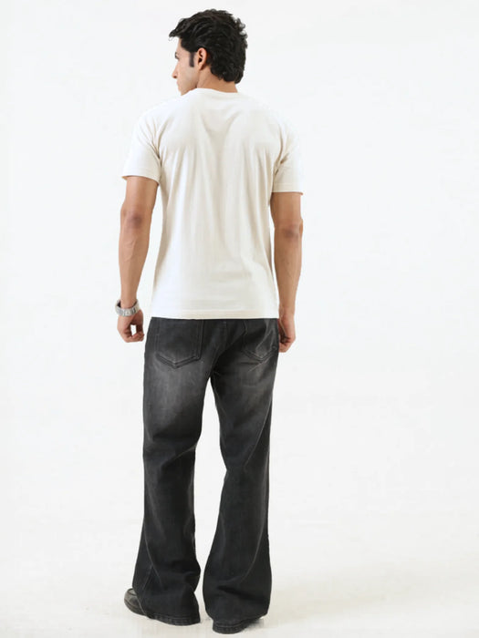 Men Off White Round Neck T-shirt