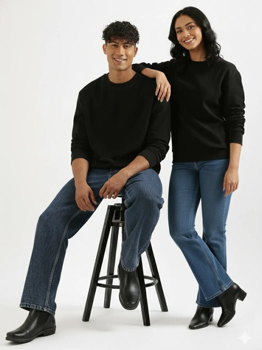 Unisex Black Round Neck Sweatshirt