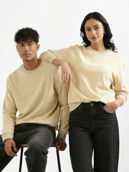 Unisex Beige Round Neck Sweatshirt