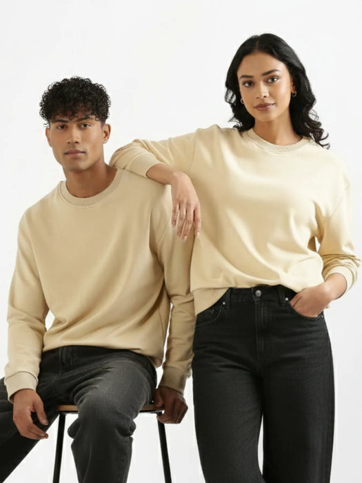Unisex Beige Round Neck Sweatshirt