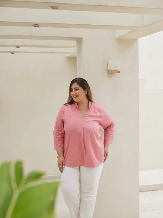 Women Plus Size Rose Viscose Pleated Top