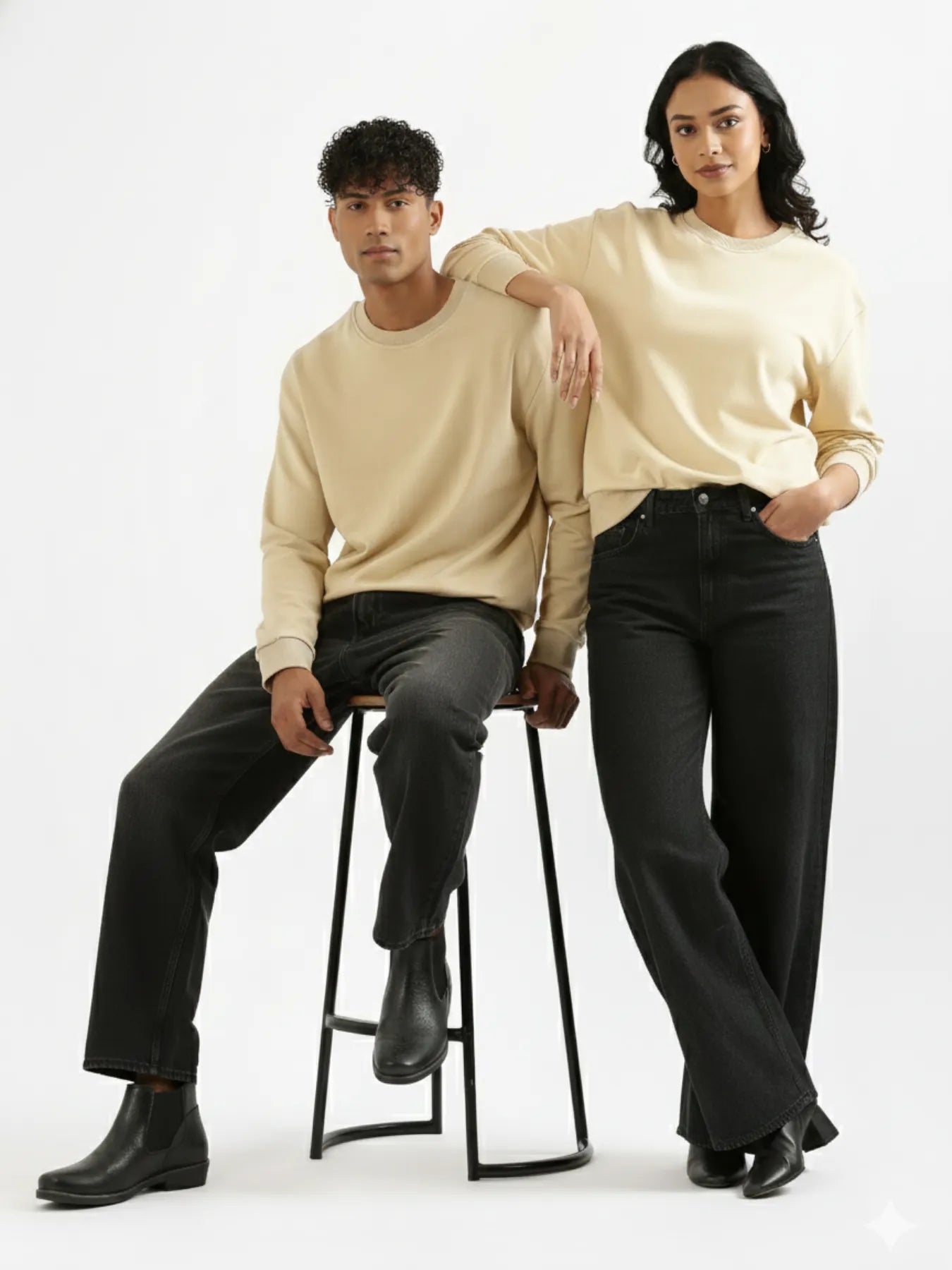 Unisex Beige Round Neck Sweatshirt