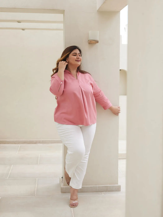 Women Plus Size Rose Viscose Pleated Top