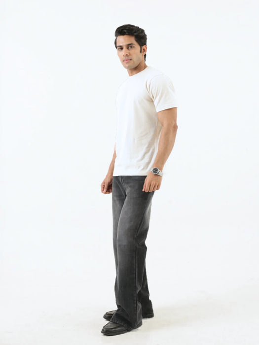 Men Off White Round Neck T-shirt