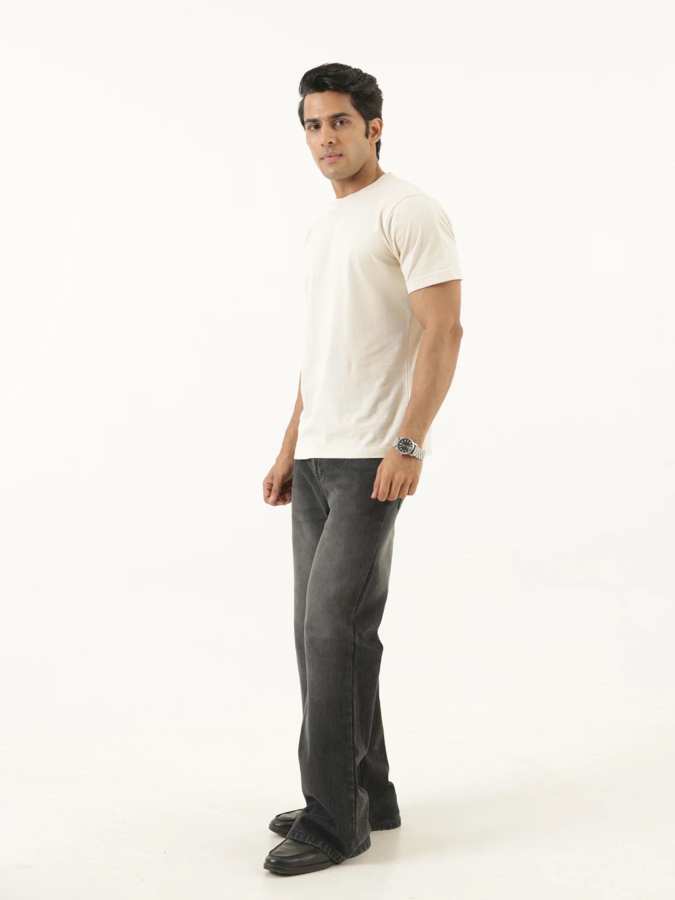Men Beige Round Neck T-shirt