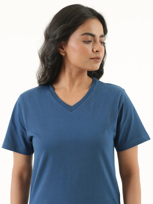 Women Midnight Blue V-neck T-shirt