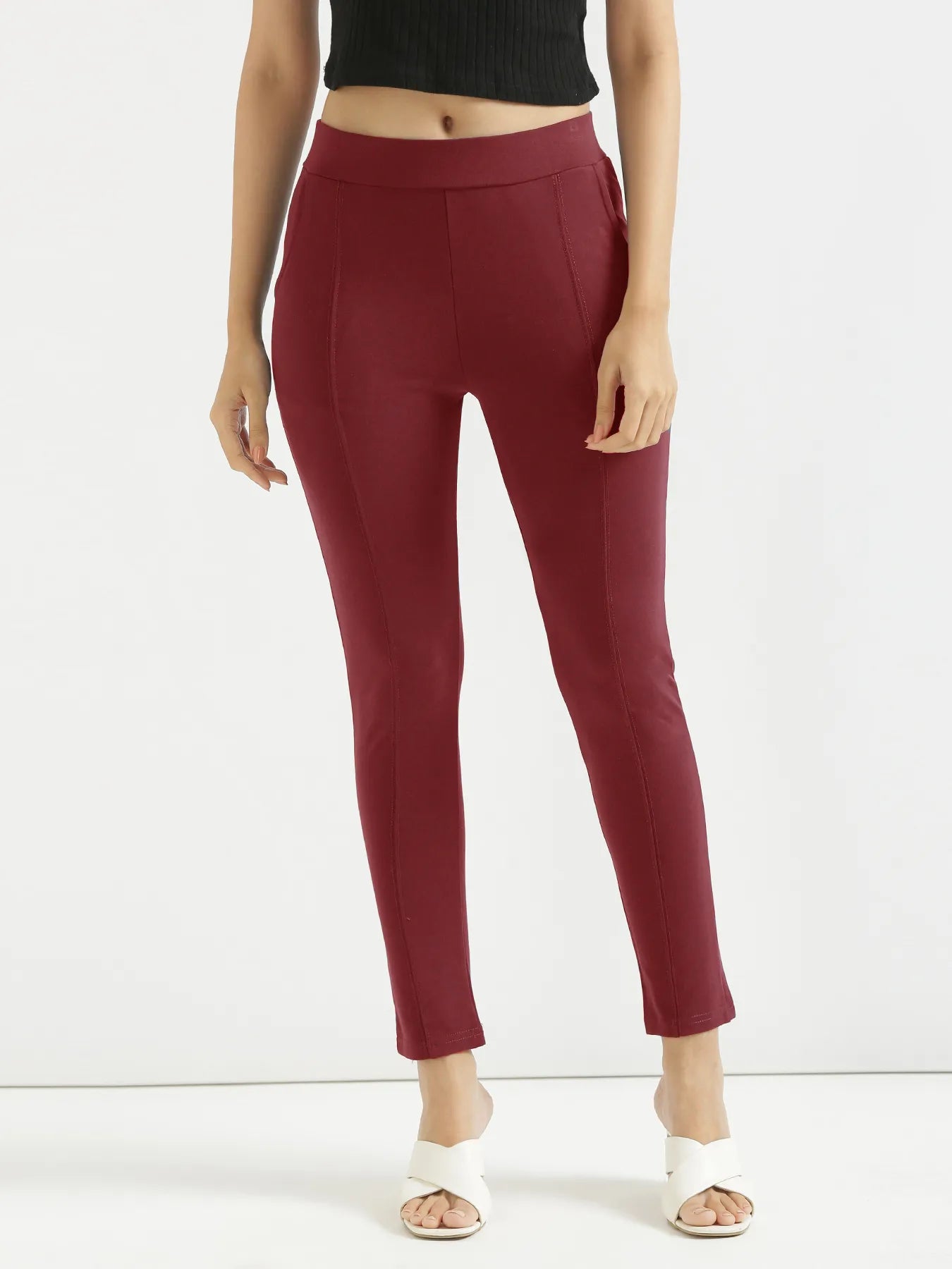 Women Maroon 4-Way Stretchable Pants