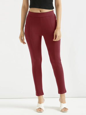Women Maroon 4-Way Stretchable Pants