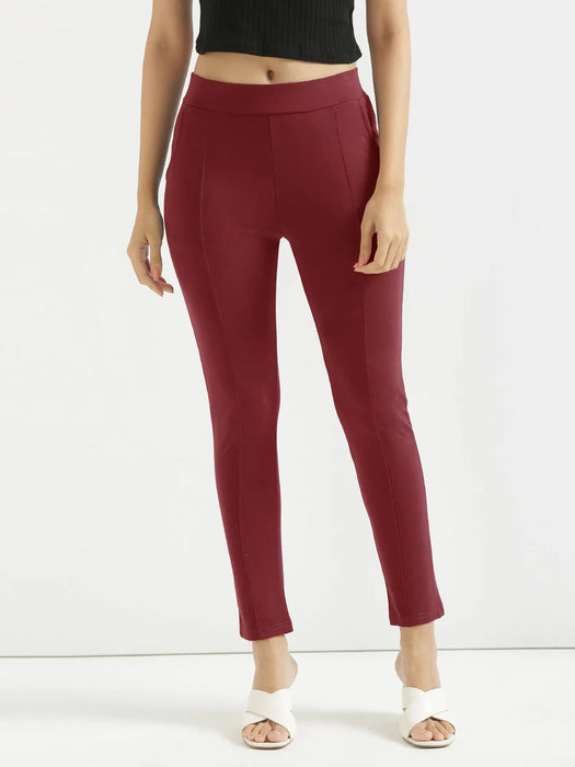 Women Maroon 4-Way Stretchable Pants