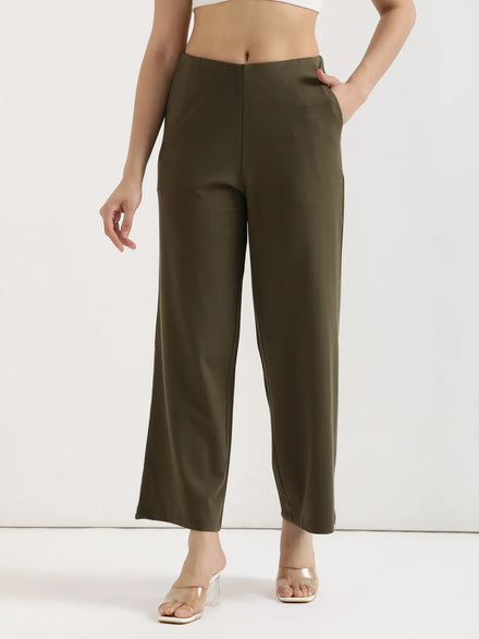 Women Olive Green Wide Leg Pants