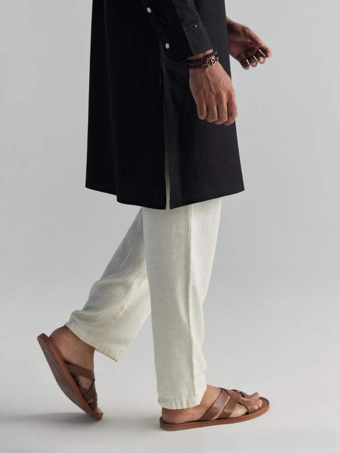 Black Airy Linen Long Kurta