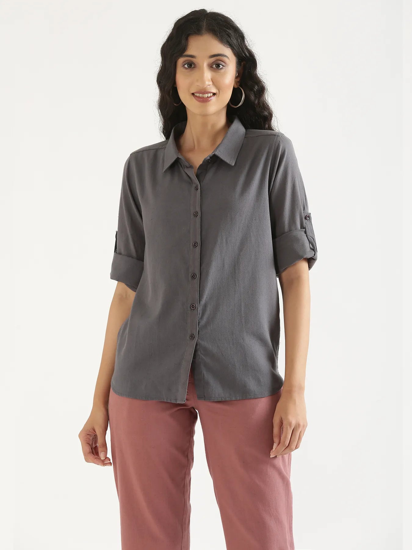 Women Slate Grey Airy-Linen Shirt