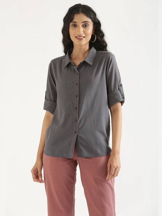 Women Slate Grey Airy-Linen Shirt