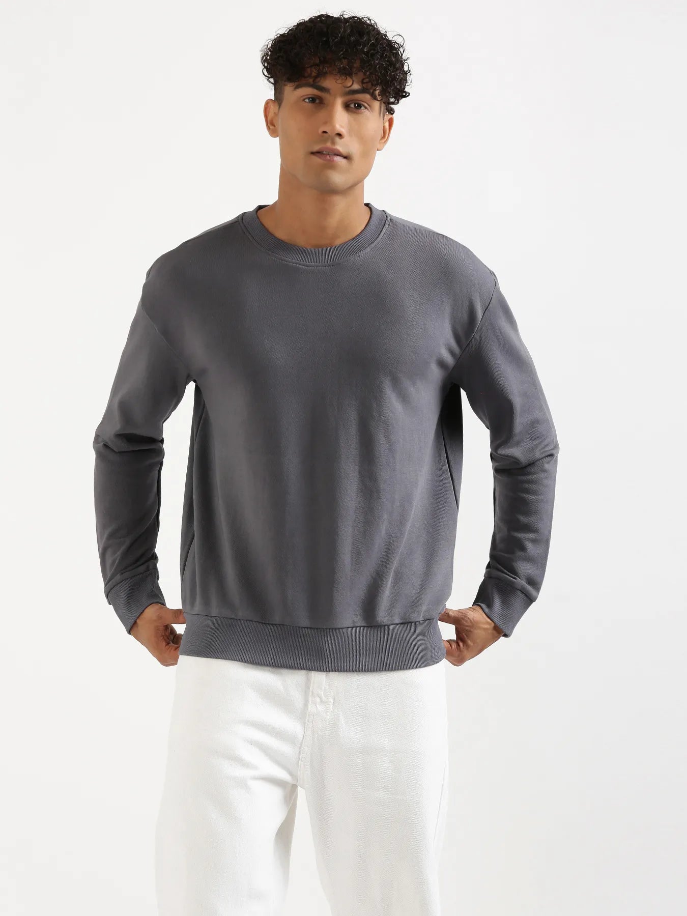 Unisex Grey Round Neck Sweatshirt