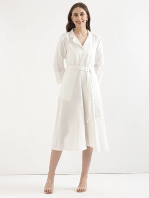 Women White Airy Linen Flared Dress