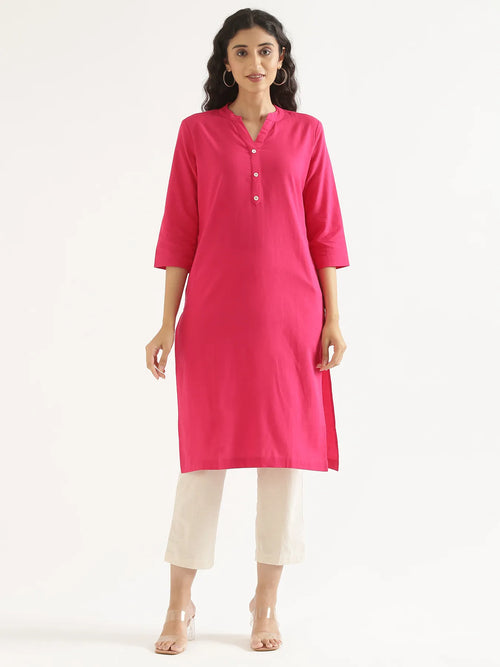 Women Hot Pink Airy Linen Long Kurta