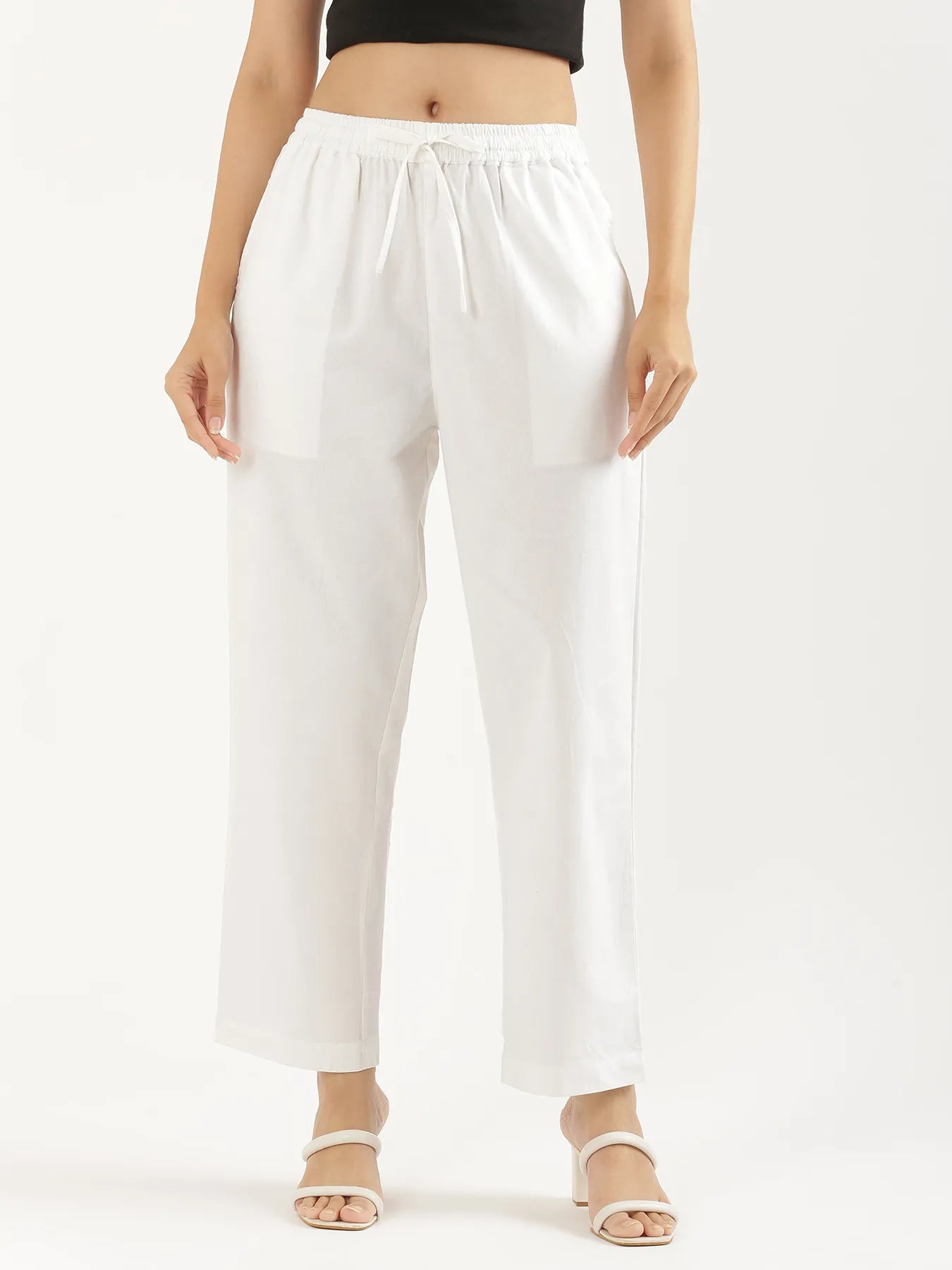 Women White Cotton Straight Pant