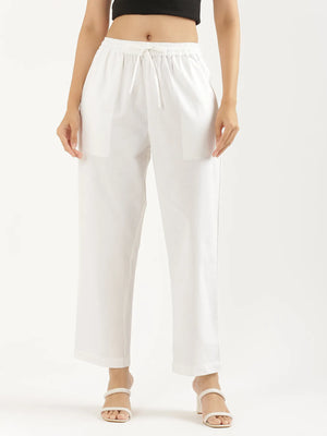 Women White Cotton Straight Pant