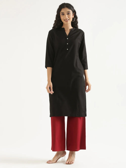 Women Black Airy Linen Long Kurta