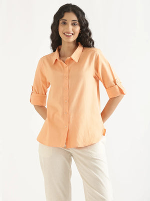 Women Peach Airy-Linen Shirt