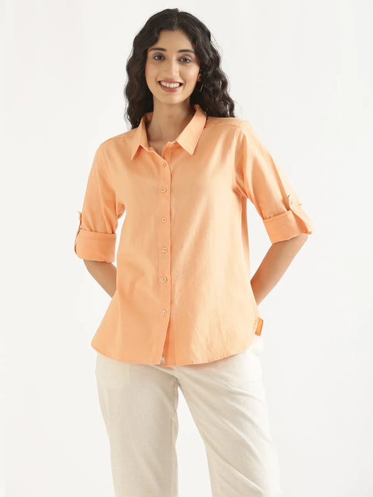 Women Peach Airy-Linen Shirt