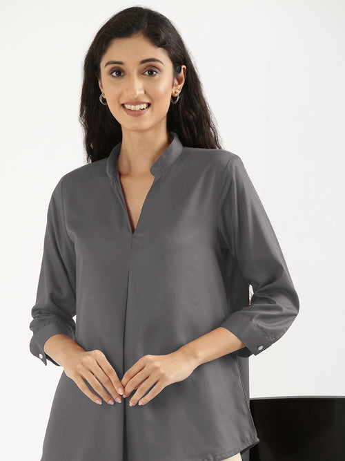 Women Grey Viscose Pleated Top