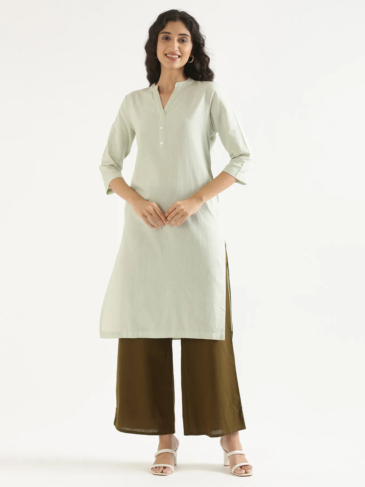 Pick Any 5 Women Airy Linen Long Kurta - Mint Green