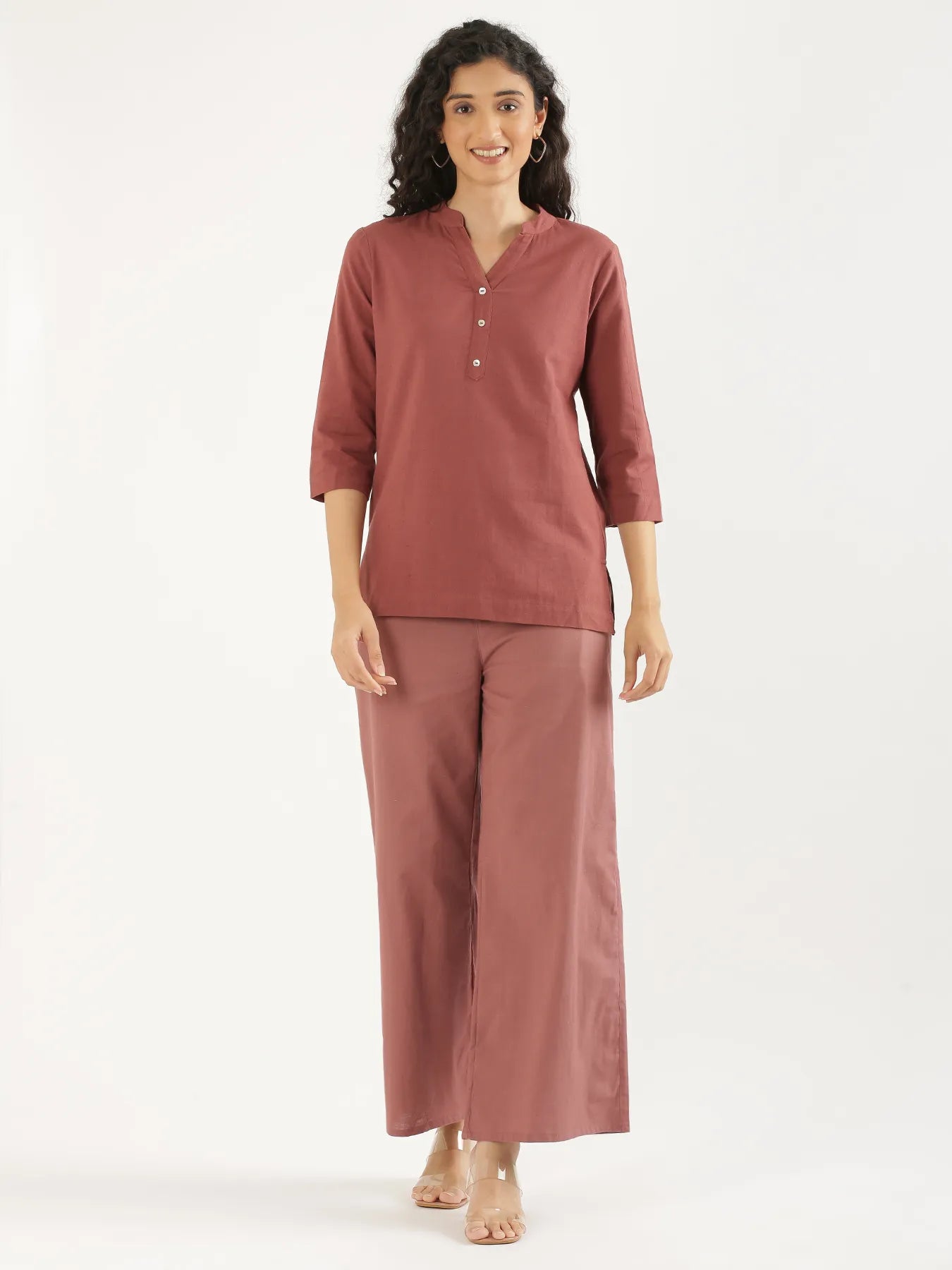 Women  Rose Taupe Airy Linen Wide Leg Pant