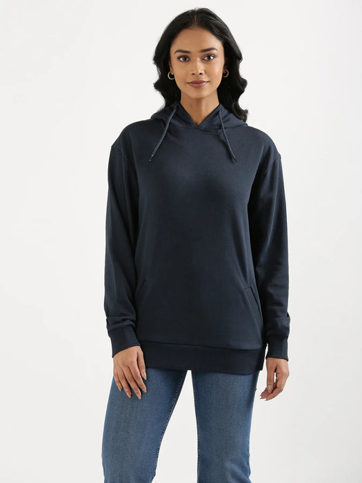 Unisex Navy Blue Pullover Fleece Hoodie