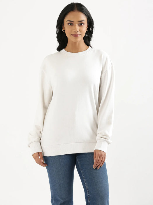 Unisex White Round Neck Sweatshirt
