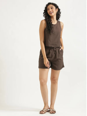 Women Dark Brown Flowy Linen Short Set