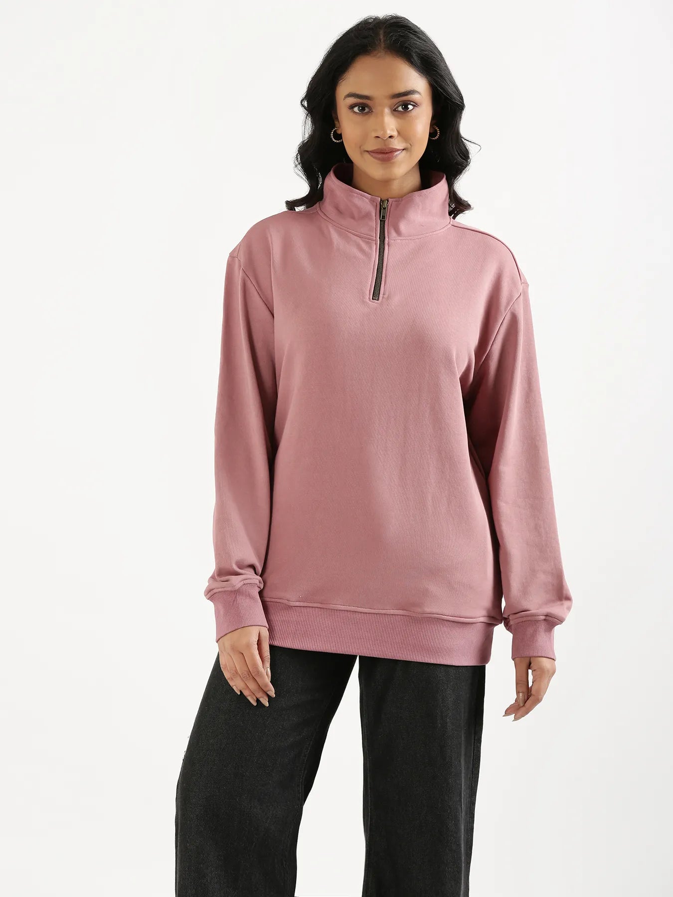 Unisex Rose Taupe Zip Neck Sweatshirt
