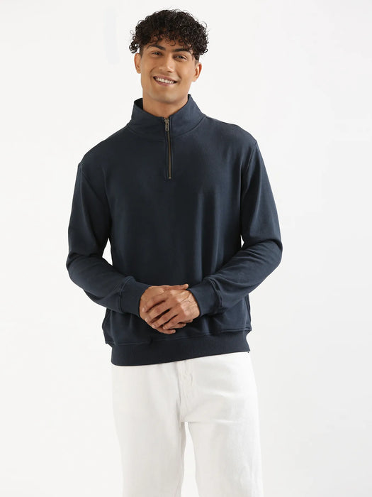 Unisex Navy Blue Zip Neck Sweatshirt