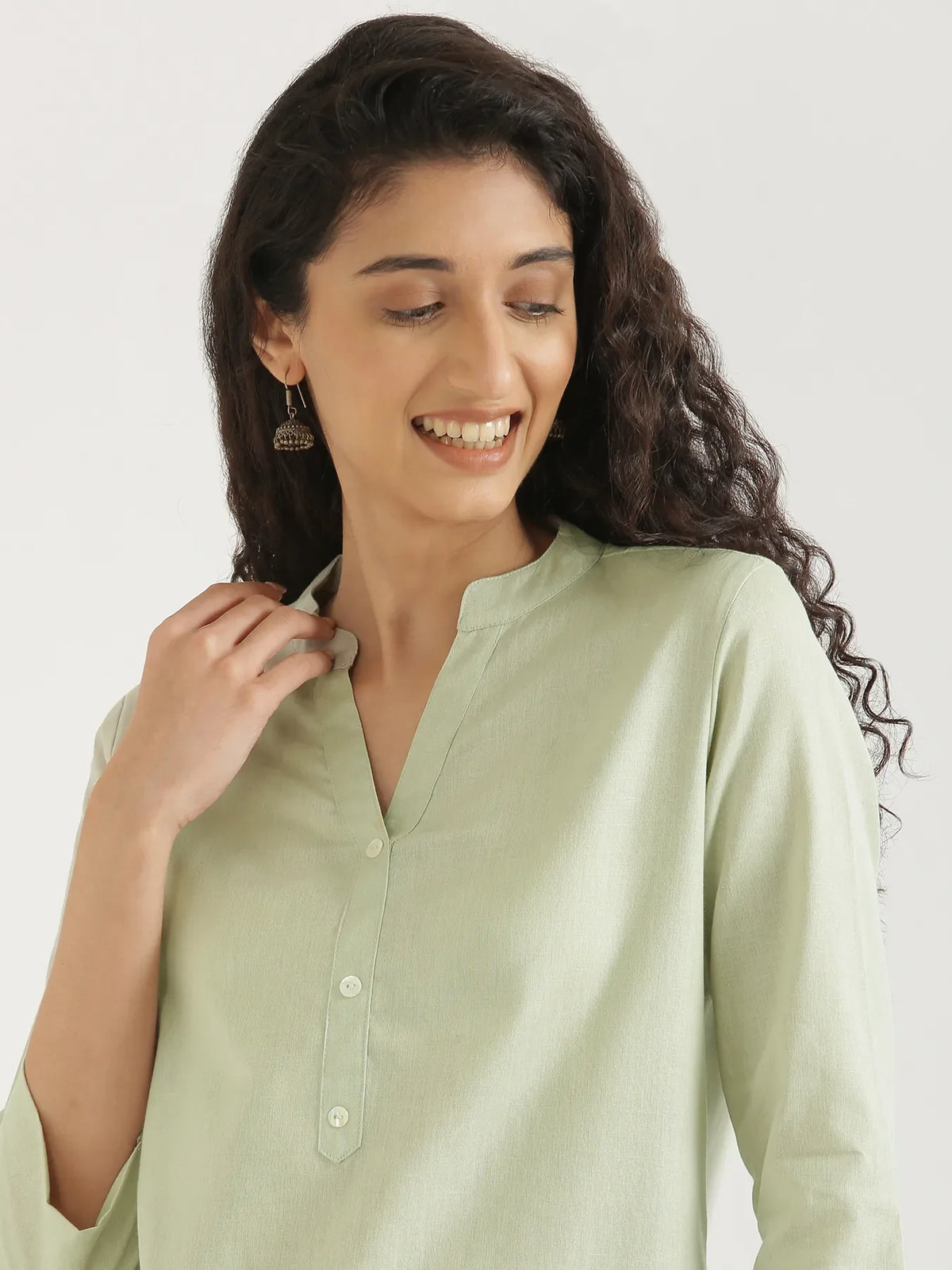 Pick Any 3 Women Airy Linen Short Kurta - Mint Green